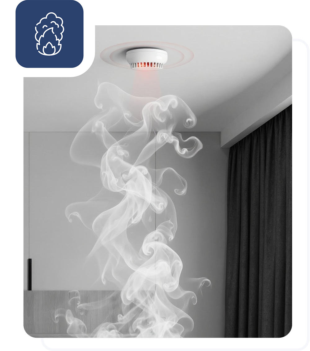 Brandalarm: Rauchmelder um Plafong
