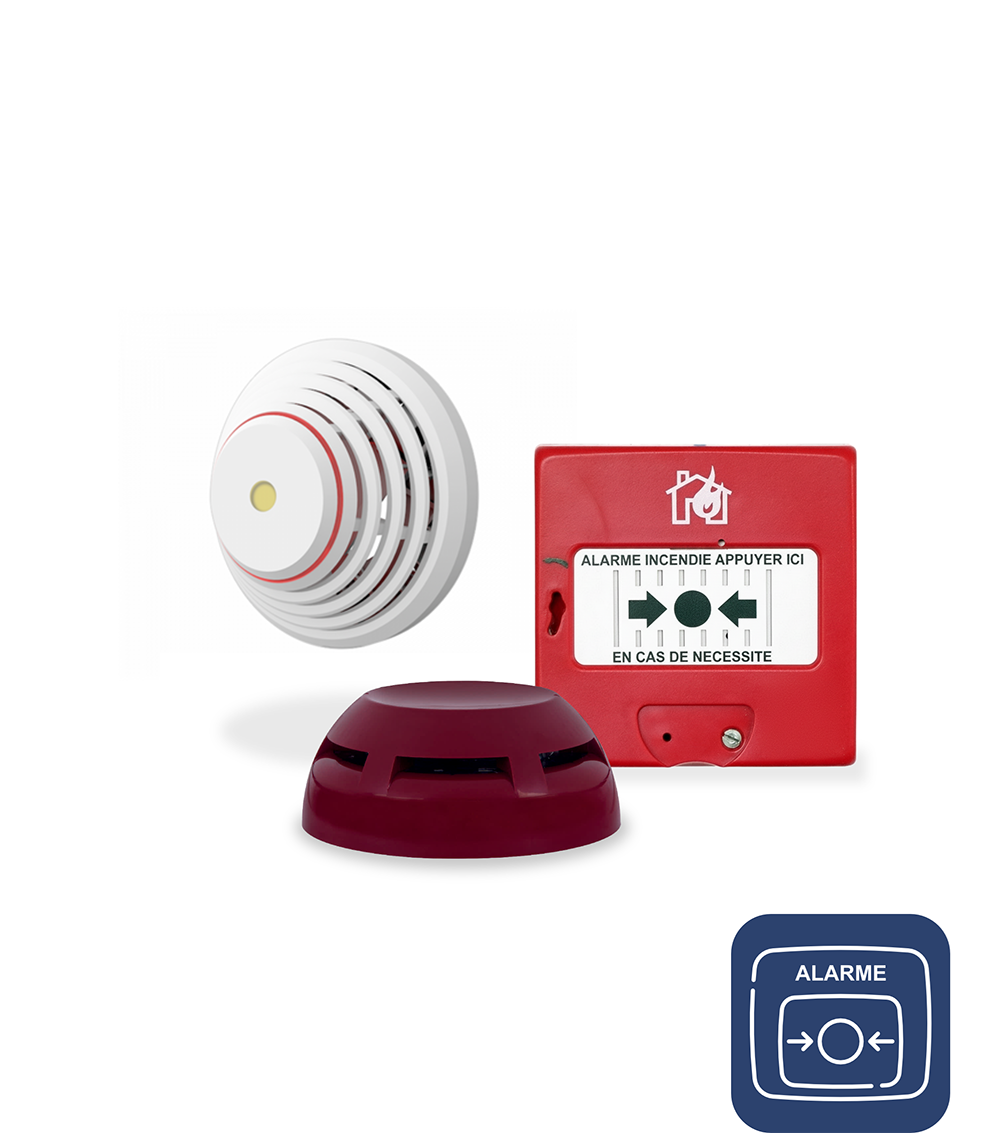 Brandalarm-Equipement: Rauchmelder, Siren an Alarmboîtier